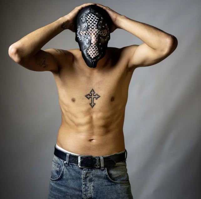 Studded Leather Mesh Full-Face Mask 111