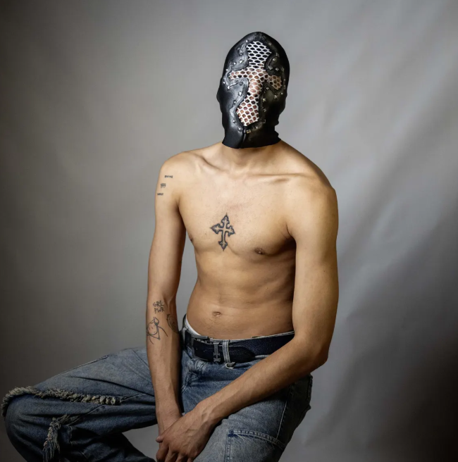 Studded Leather Mesh Full-Face Mask 111