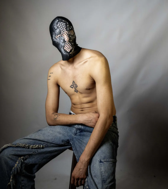 Studded Leather Mesh Full-Face Mask 111