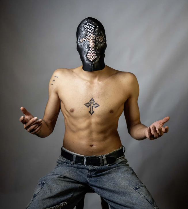 Studded Leather Mesh Full-Face Mask 111