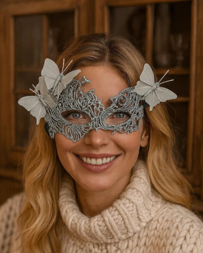 Silver Glitter Butterfly Masquerade Mask 117