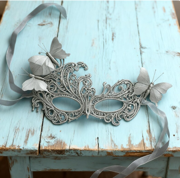 Silver Glitter Butterfly Masquerade Mask 117