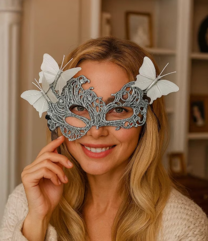 Silver Glitter Butterfly Masquerade Mask 117