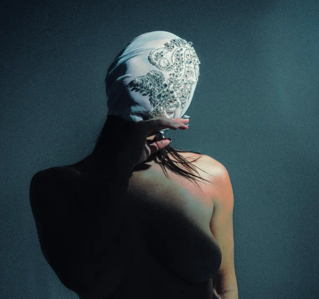 Sheer White Mesh Crystal-Embellished Full-Face Mask 118