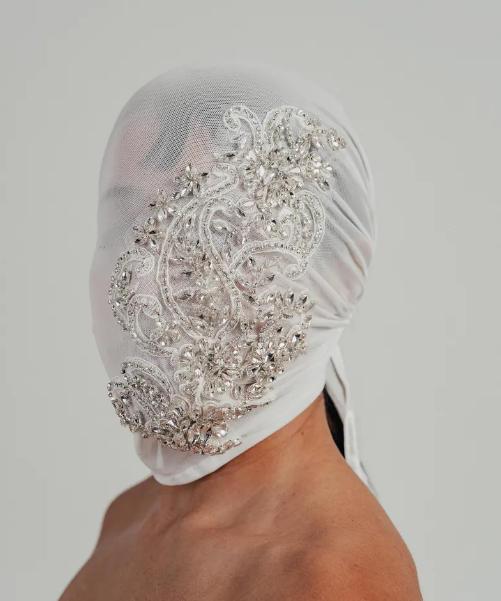Sheer White Mesh Crystal-Embellished Full-Face Mask 118