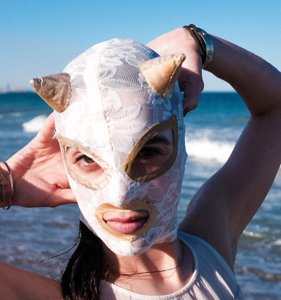 White Lace Devil Horn Full-Face Mask 119