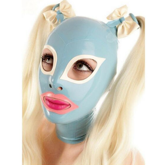 Pastel Blue Latex Pigtail Full-Face Mask 122