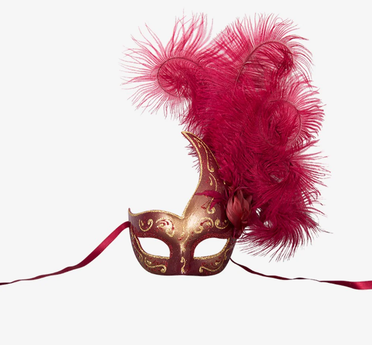 Ivory and Gold Feathered Venetian Mask 132