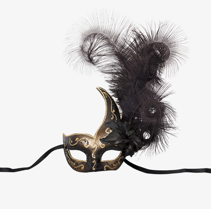 Ivory and Gold Feathered Venetian Mask 132