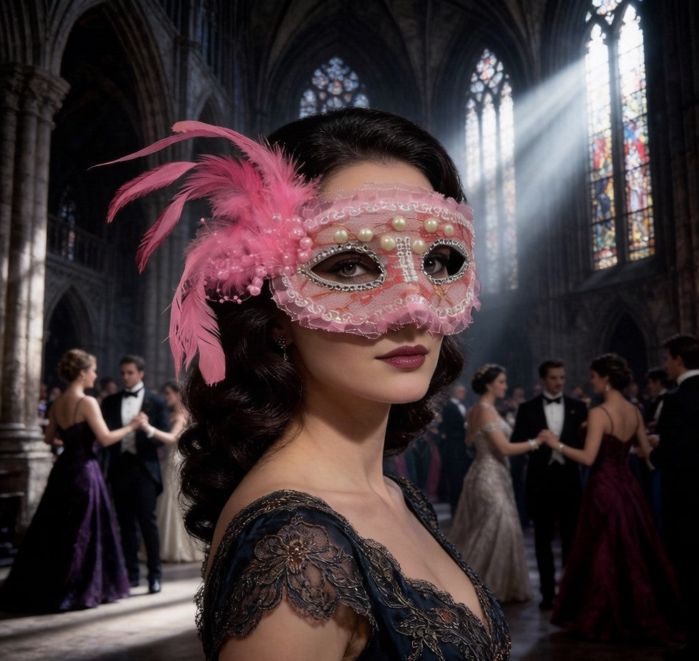 Pink Feathered Masquerade Mask 149