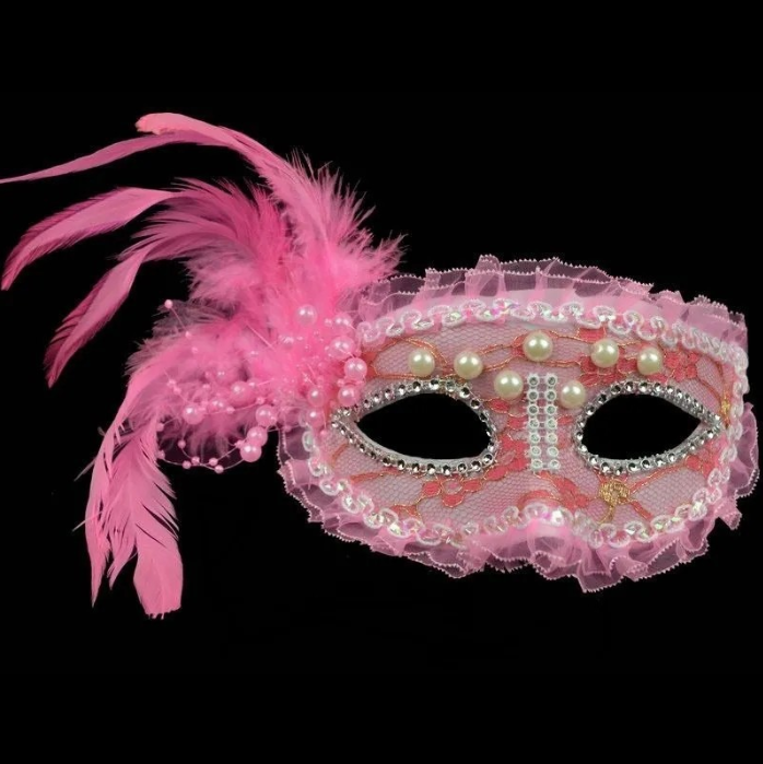 Pink Feathered Masquerade Mask 149
