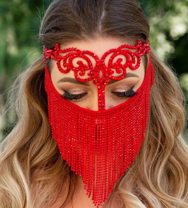 Black Crystal Fringe Face Mask 154