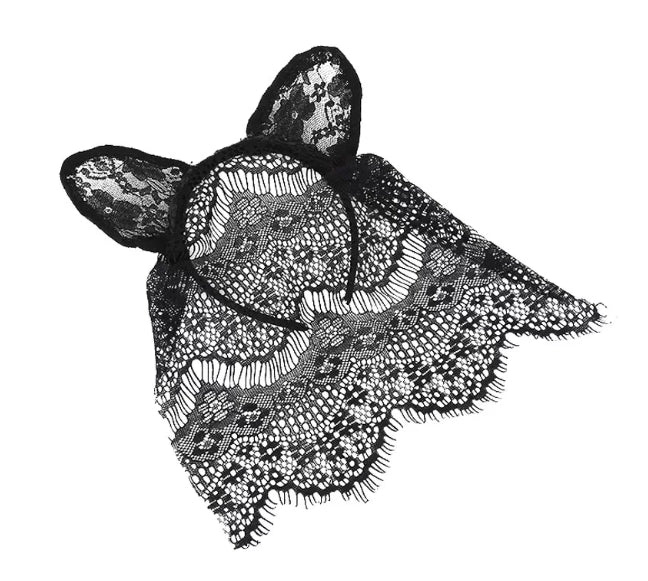 Black Lace Cat-Ear Veil Mask