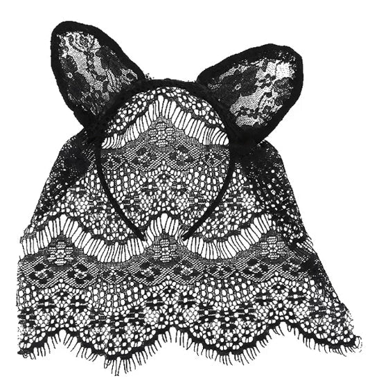 Black Lace Cat-Ear Veil Mask