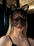 Black Lace Cat-Ear Veil Mask