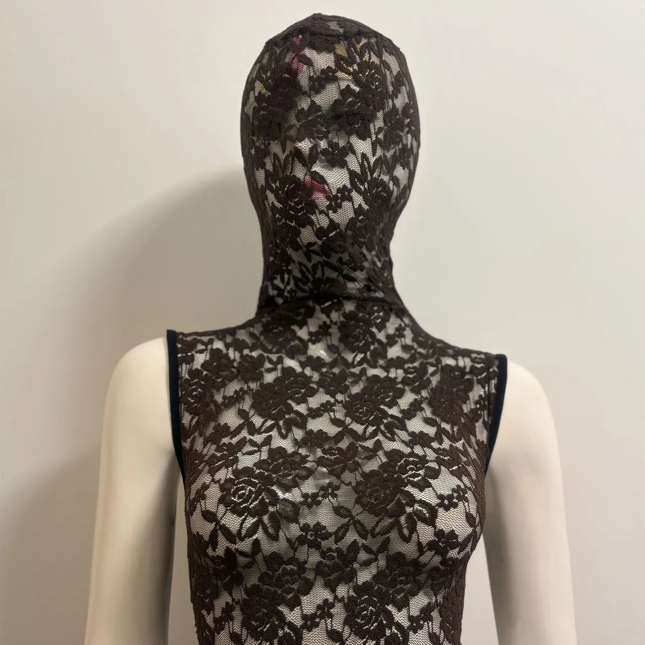 Black Floral Lace Full-Cover Bodysuit 85