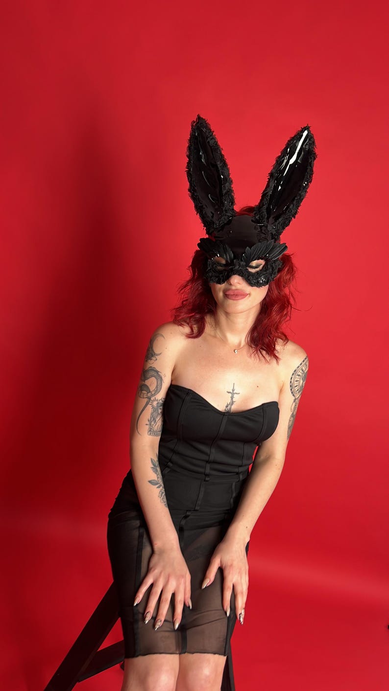Black bunny mask Venetian Jewelry headpiece