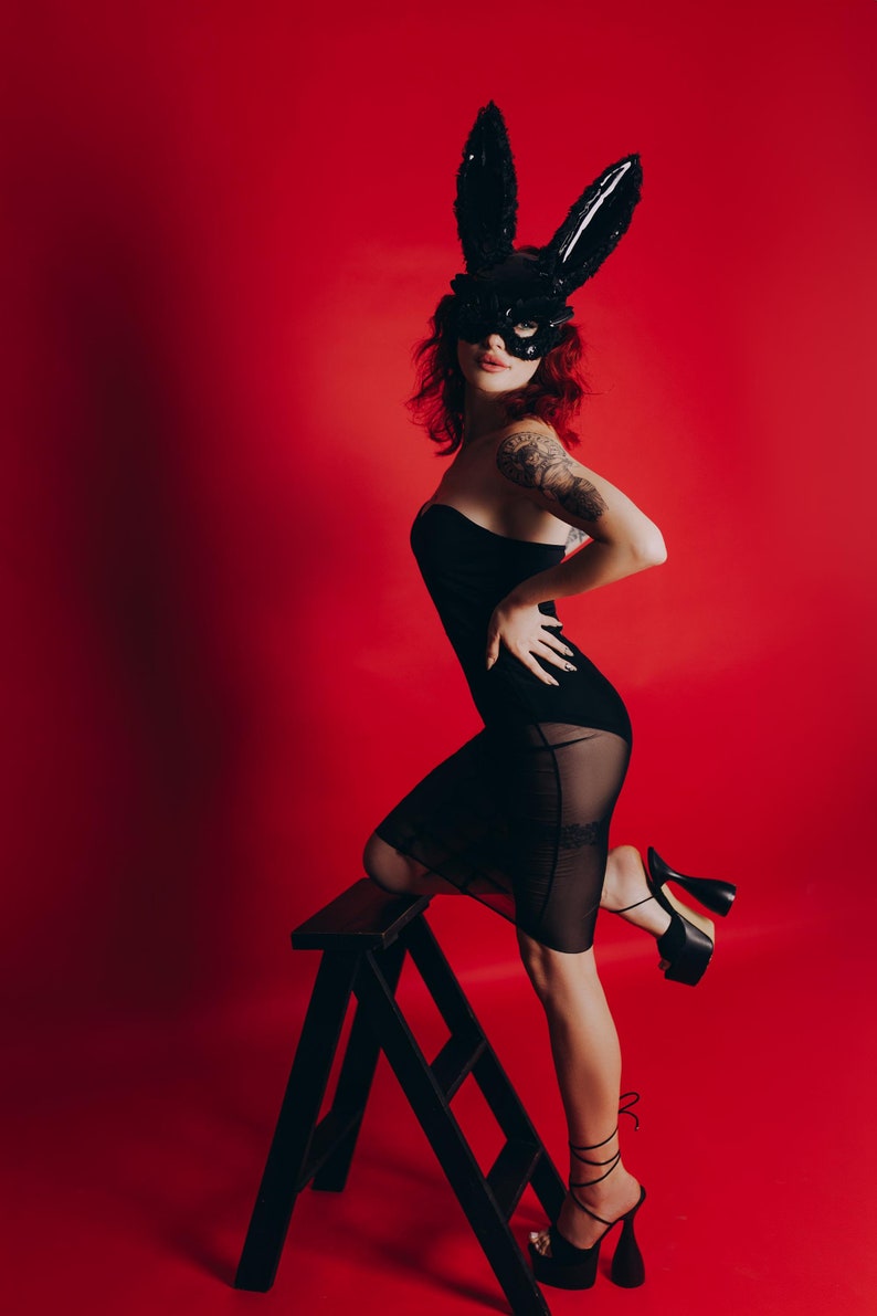 Black bunny mask Venetian Jewelry headpiece