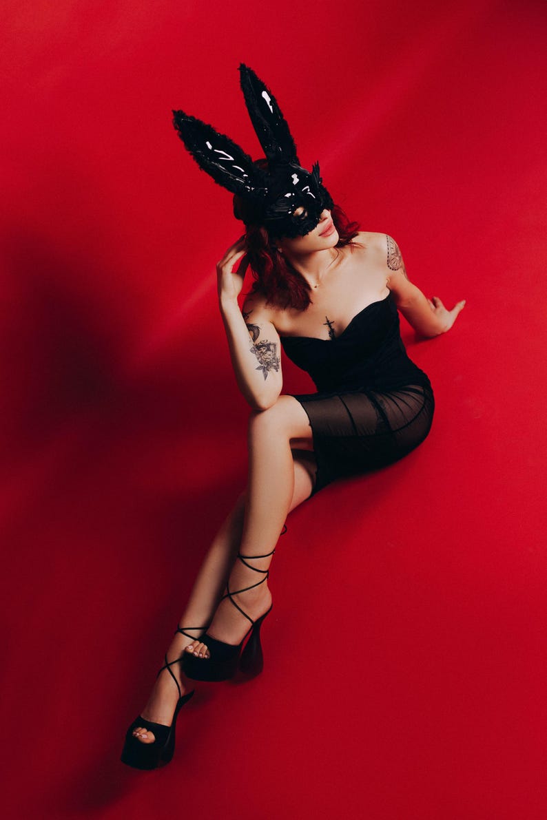 Black bunny mask Venetian Jewelry headpiece