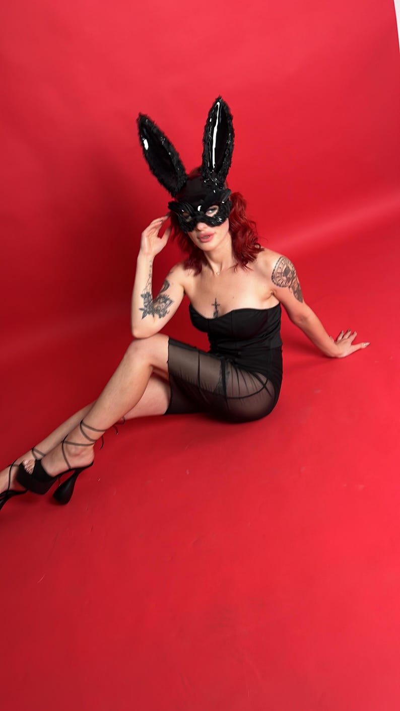 Black bunny mask Venetian Jewelry headpiece