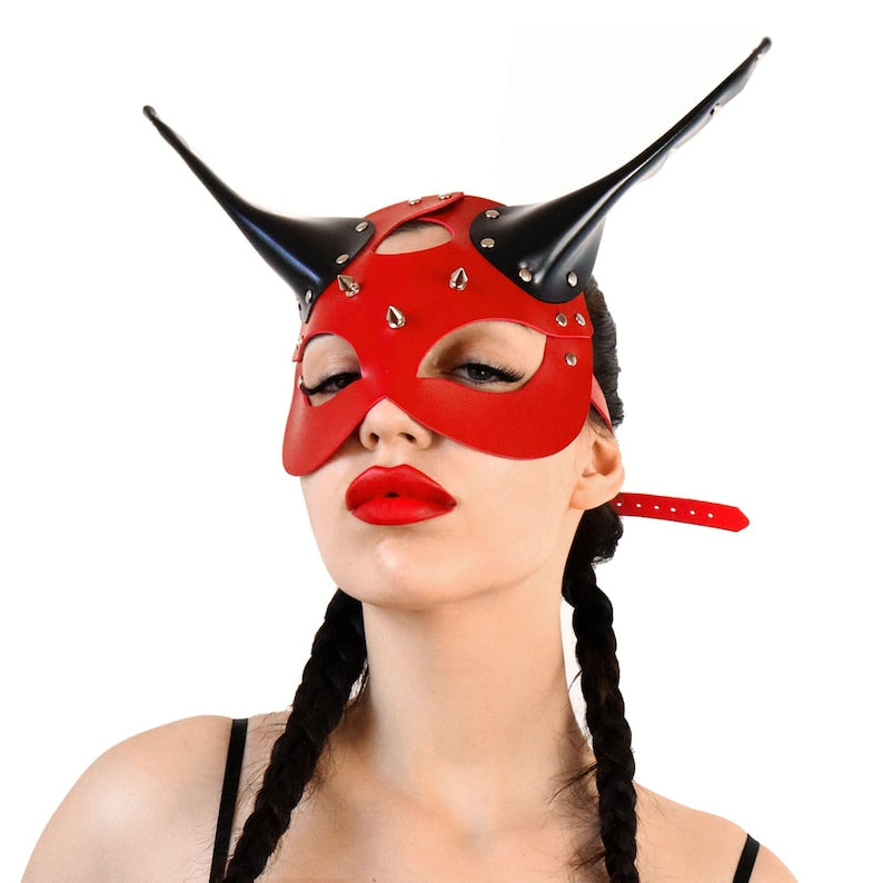 Spiked Devil Leather Mask: Rave Festival Accessory 146