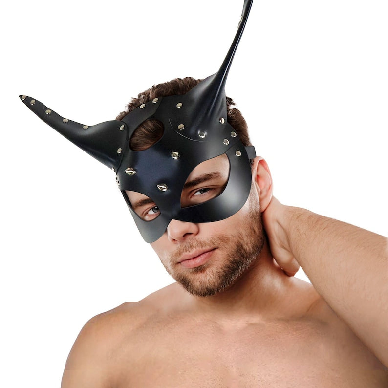 Spiked Devil Leather Mask: Rave Festival Accessory 146