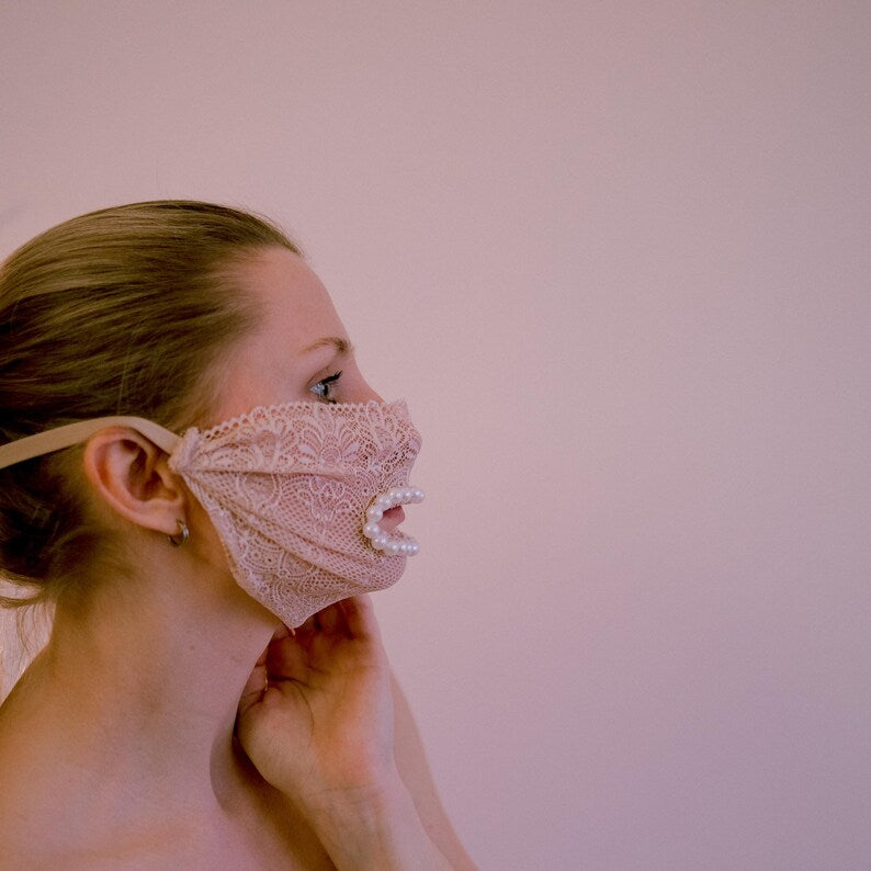 Beige lace mask with beads - Sexy Eyes mask 163