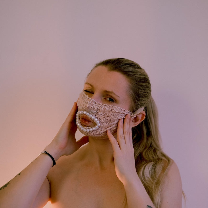 Beige lace mask with beads - Sexy Eyes mask 163