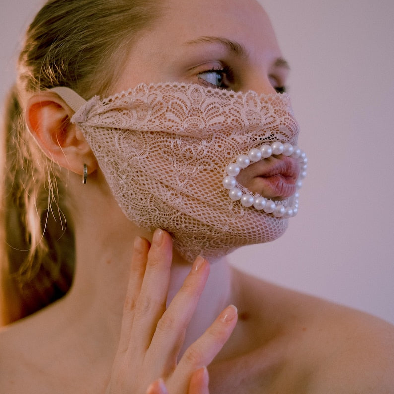Beige lace mask with beads - Sexy Eyes mask 163
