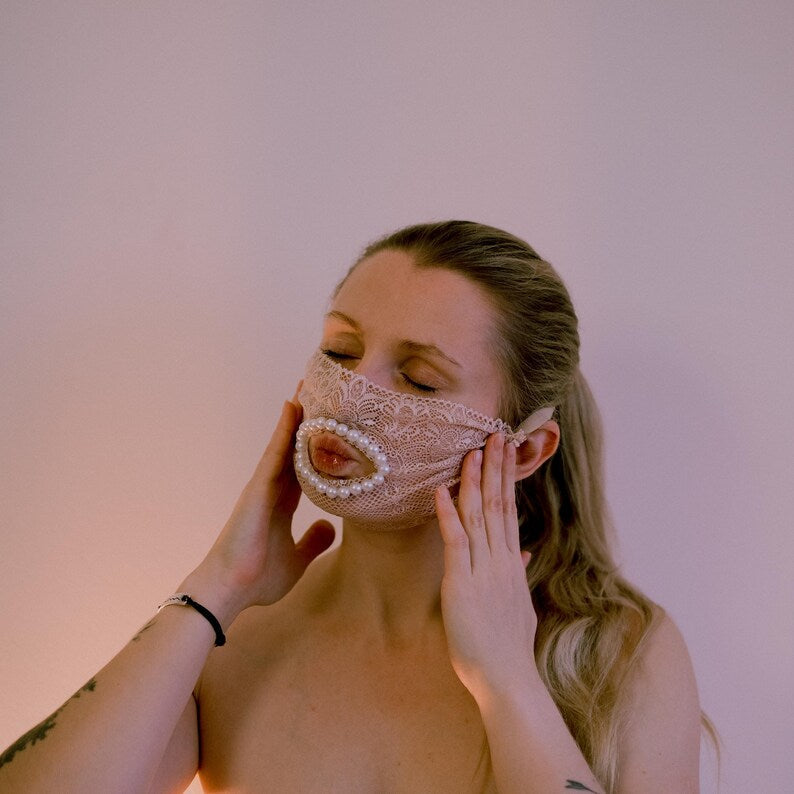 Beige lace mask with beads - Sexy Eyes mask 163