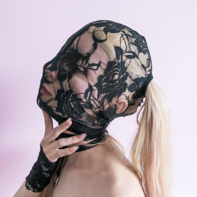 Handmade black full-face mask with two hair holes 71