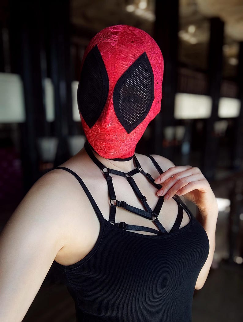 Handmade black full-face mask with red eyes 81