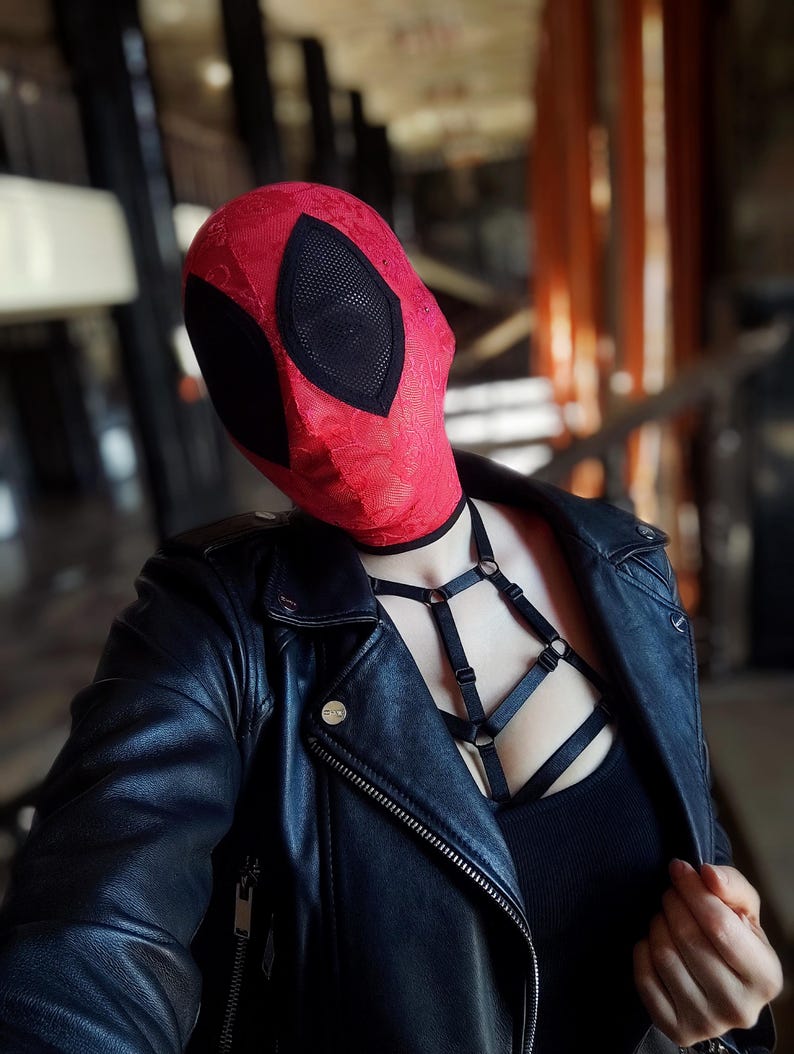 Handmade black full-face mask with red eyes 81