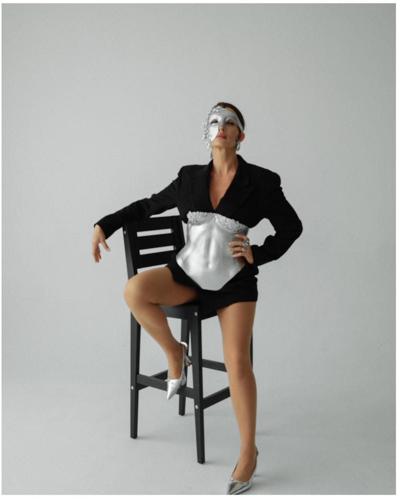 Silver Masquerade Mask: Couture Floral Pearl Fantasy Costume 142