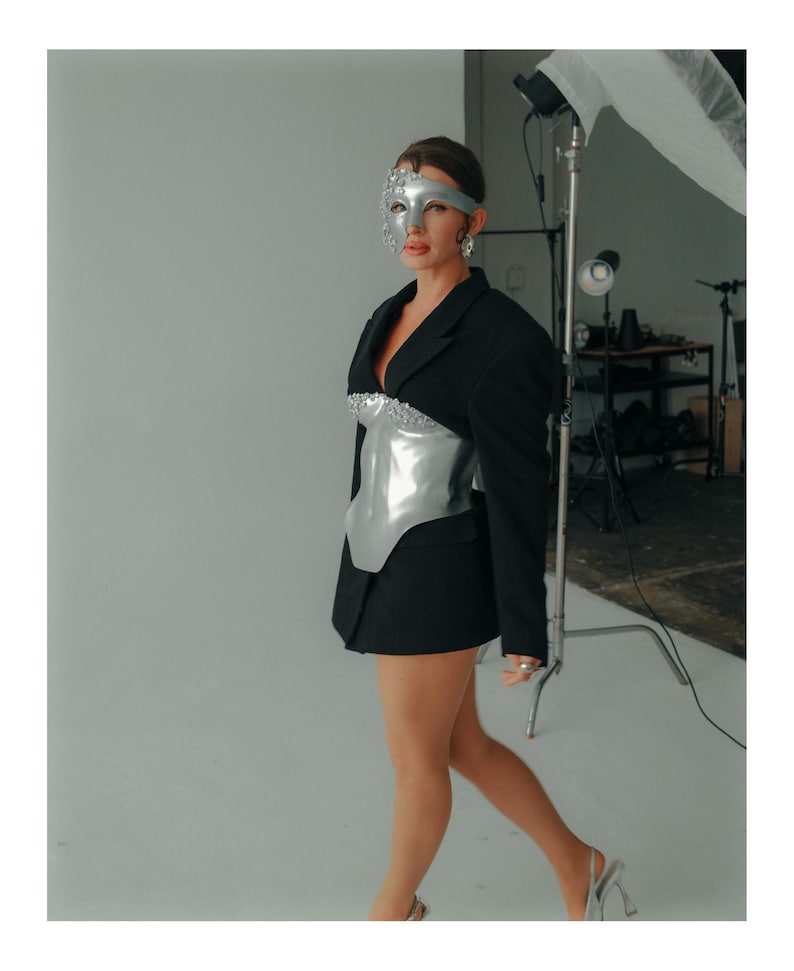 Silver Masquerade Mask: Couture Floral Pearl Fantasy Costume 142