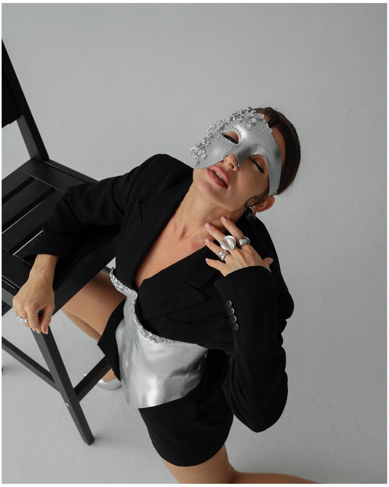 Silver Masquerade Mask: Couture Floral Pearl Fantasy Costume 142