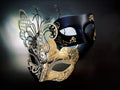 Black Gold Butterfly Couples Masquerade Mask Set