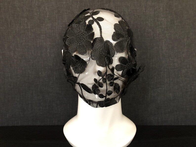 Black Floral Embroidery Full Face Mask 55