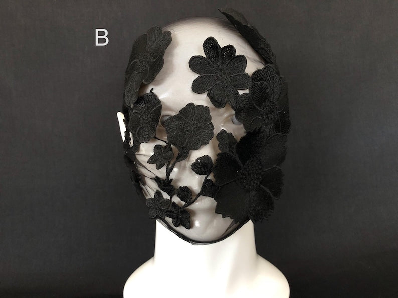 Black Floral Embroidery Full Face Mask 55