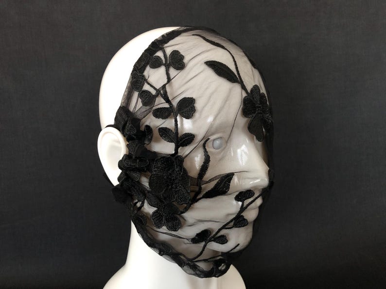 Black Floral Embroidery Full Face Mask 55