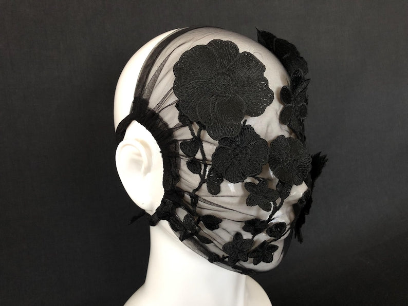 Black Floral Embroidery Full Face Mask 55