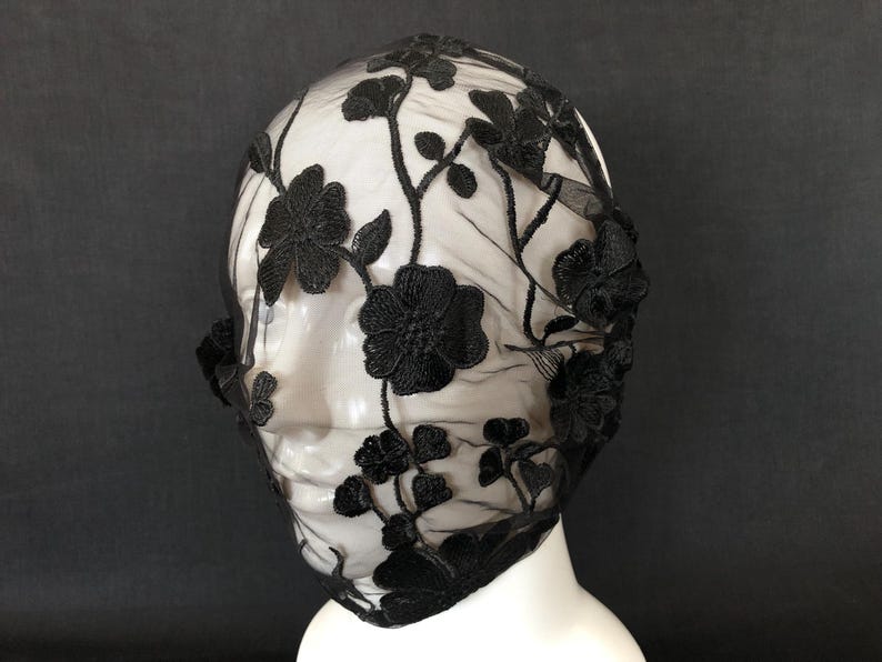 Black Floral Embroidery Full Face Mask 55