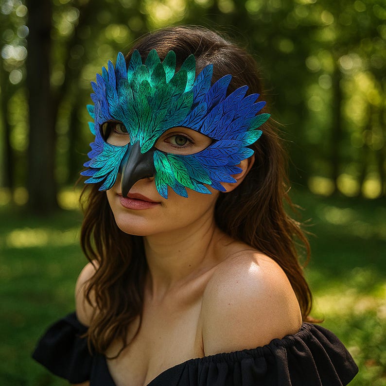 Owl Feather Beak Mask – Handmade Masquerade Bird Costume Accessory