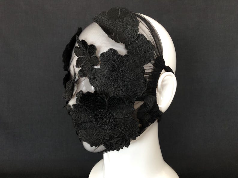 Black Floral Embroidery Full Face Mask 55