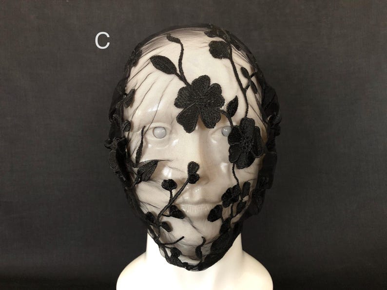 Black Floral Embroidery Full Face Mask 55