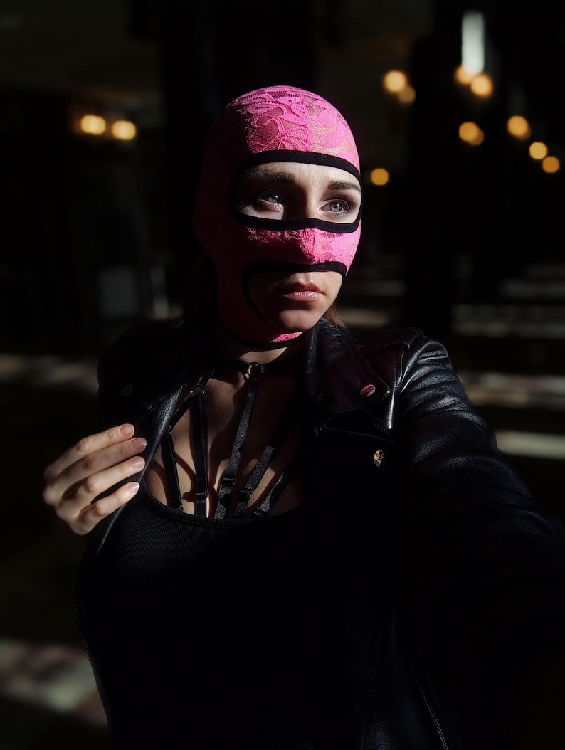 Pink floral lace full-face mask 168