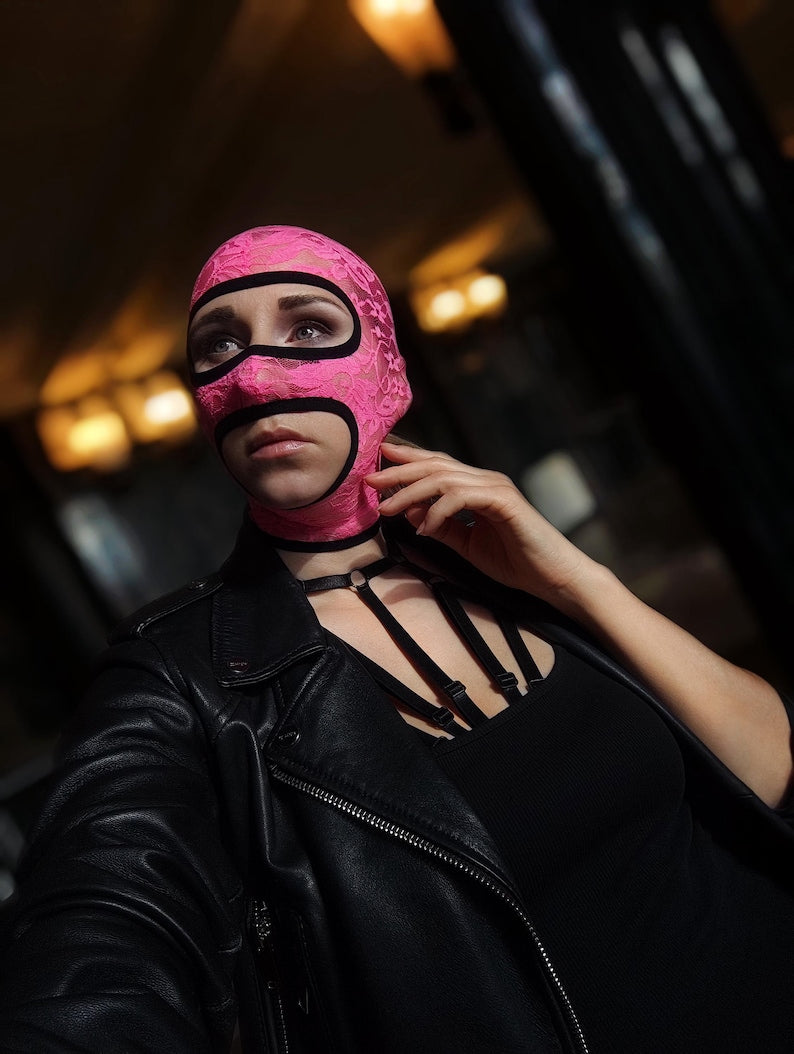 Pink floral lace full-face mask 168