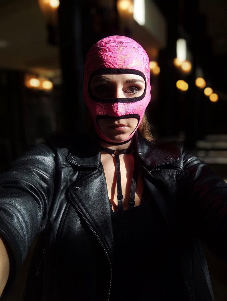 Pink floral lace full-face mask 168