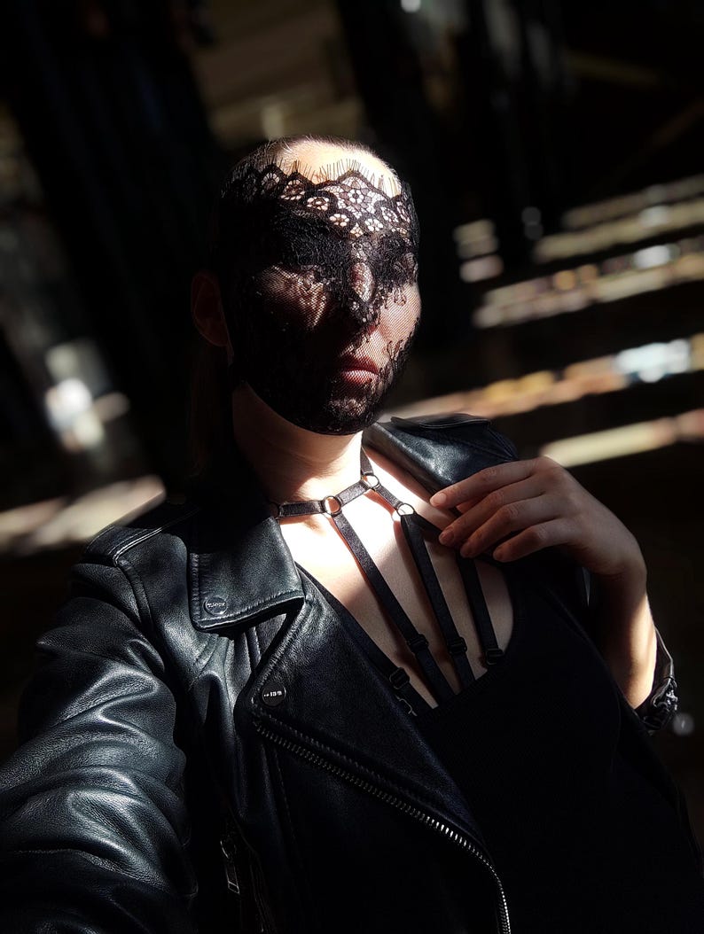 Black Intricate Lace Full Face Mask 45