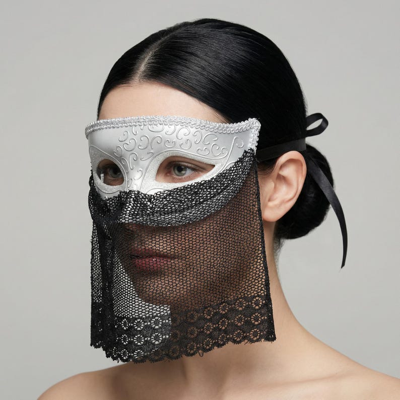 Venetian Masquerade Mask | Black Lace Veil 170